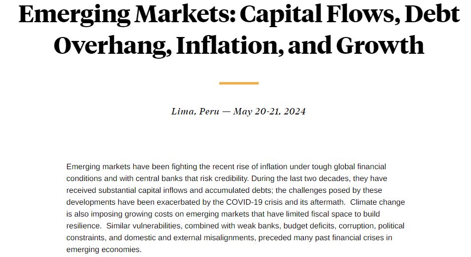 nberpubs's tweet photo. Call for papers, Emerging Markets: Capital Flows, Debt Overhang, Inflation, and Growth. The conference will be held in Lima, Peru on May 20–21, 2024. Submit papers by 11:59pm EDT on February 8, 2024. More information: https://t.co/SScAwsUWnB https://t.co/dbf7IUgCGG