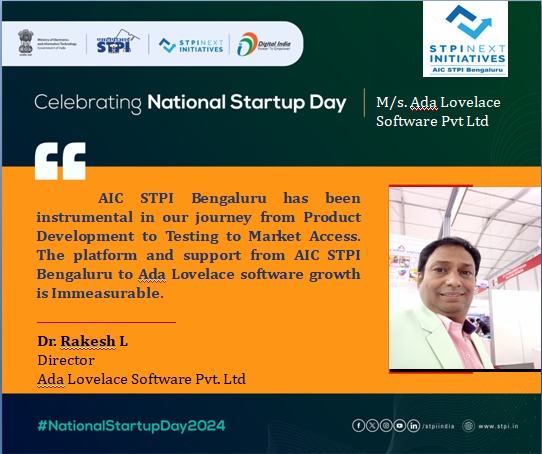 AIC_STPI_Blr's tweet photo. M/s. Ada Lovelace Software Pvt. Ltd appreciated the engagement with STPI which has been instrumental in their journey from Product Development to Testing to Market Access. #NationalStartupDay2024 #STPIStartupEcosystem #TheNextWave #STPIINDIA
@Rajeev_GoI
@arvindtw https://t.co/DHGf6CYJHz