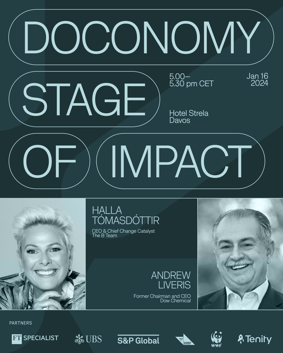 How can courageous leadership transform our relationship with #nature? 📺Watch our CEO, @HallaTomas, as she joins #BTeam leader Andrew Liveris (chair emeritus & former CEO, Dow Chemical) at @doconomy's Stage of Impact, LIVE from #Davos: doconomy.com/resources/live… #WEF24