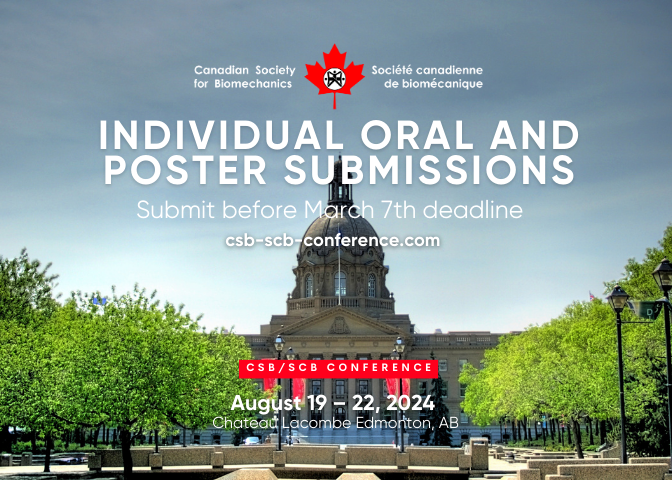 Canadian Society for Biomechanics (@csbiomech) on Twitter photo Have you starting thinking of your submission for #CSBSCB2024?  One month to go!  Review the website, download the template & start preparing your submission.  Deadline is March 7
csb-scb-conference.com/abstracts Have you starting thinking of your submission for #CSBSCB2024?  One month to go!  Review the website, download the template & start preparing your submission.  Deadline is March 7
csb-scb-conference.com/abstracts