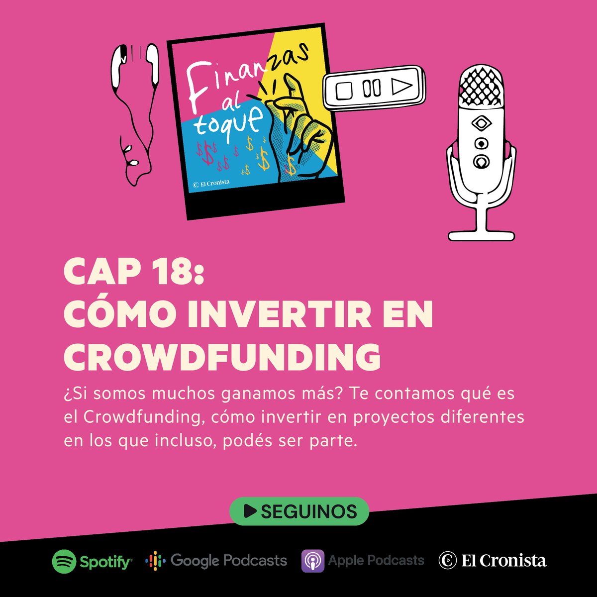 Cronistacom's tweet photo. 💰 ¿Cómo invertir en crowdfunding?

👉 En el episodio de esta semana de #FinanzasAlToque te contamos qué es el crowdfunding y cómo podés invertir en proyectos diferentes en los que incluso, podés ser parte.

🎧 Escuchalo ahora: https://t.co/cwBE06cwAp