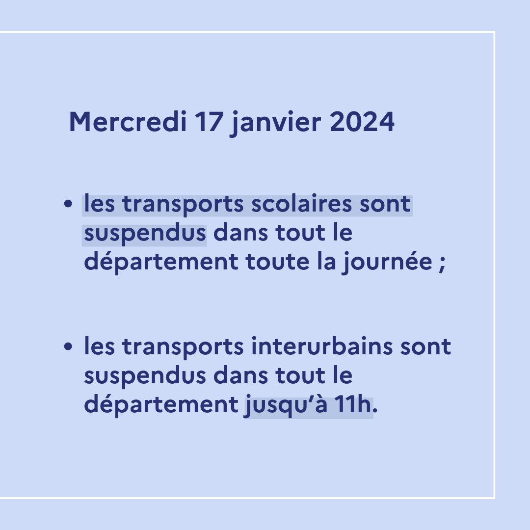 #Météo #Transports🟠🚌 | En raison des conditions climatiques de verglas et de pluies verglaçantes prévues pour le mercredi 17 janvier 2024 en Moselle : 👉 Les transports scolaires seront suspendus toute la journée du mercredi 17 janvier 2024 ; ❌ 👉 Les transports interurbains…