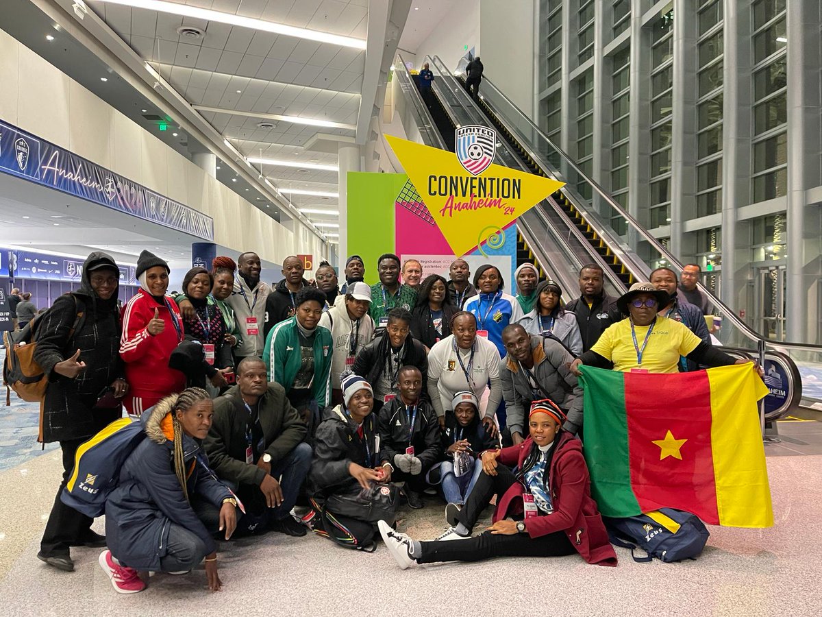 FCAAN's tweet photo. Football Coaches Association of Africa Nations (FCAAN) members from Nigeria, Zambia, and Cameroon with Founder/President Dr. Terry Eguaoje at the 2024 USC Convention in Anaheim, California. https://t.co/0qZBeijM9A