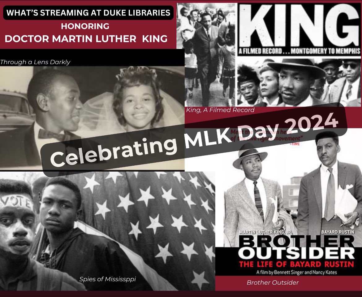 To honor the legacy of Dr. King, our film librarian highlights 10 documentary films which champion the ideals of freedom, social justice, and equality. All in the Latest @ Lilly blog. blogs.library.duke.edu/blog/2024/01/1… #mlk #film #Documentary