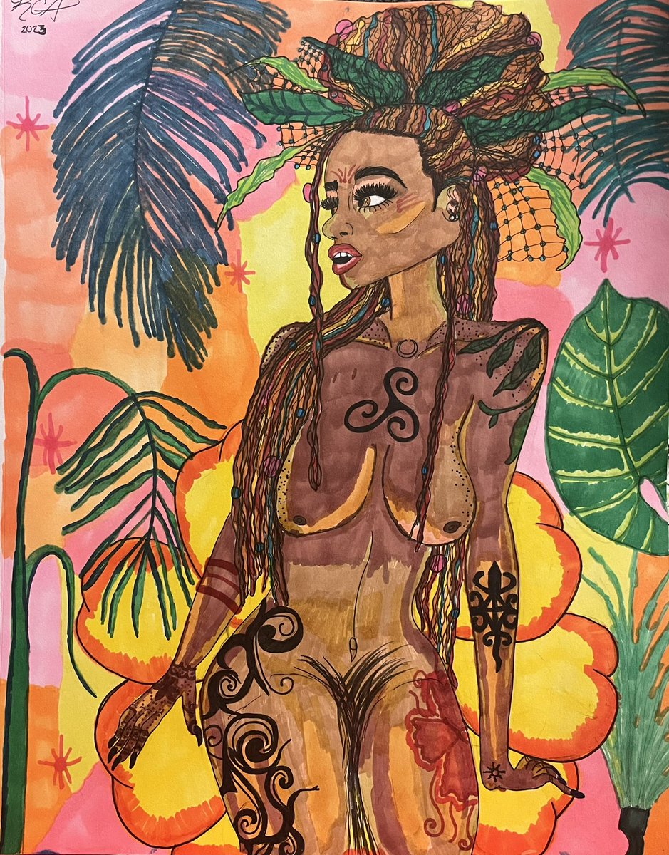 “Amazon Princess” mixed media drawing #art #artlife #artist #blackart #blackartist #urbanart #urbanartist #ArtistOnTwitter #artwork #VisualArt #cyrecreations