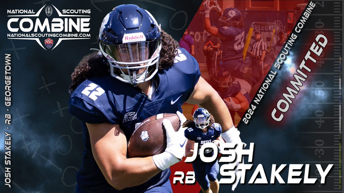 NSCombine's tweet photo. Joshua Stakely, 6'0", 225lb Running Back impressed while playing for @hoyasFB &amp; earning All @PatriotLeague honors. @jstakely20 will be coming to Indy to put his talents on display for the pro scouts at the 2024 National Scouting Combine! Looking forward to see Josh run the ball! https://t.co/LvPY13oyS7