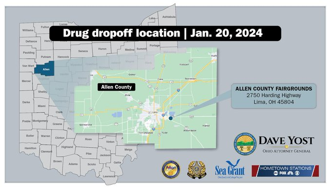 To help protect loved ones from misusing unused or expired medications, AG Yost &amp; partners will host an AG Drug Dropoff Day in Allen County. Clean out your medicine cabinets &amp; properly dispose of your unwanted Rx drugs this Saturday between 10 a.m. &amp; 2 p.m.!