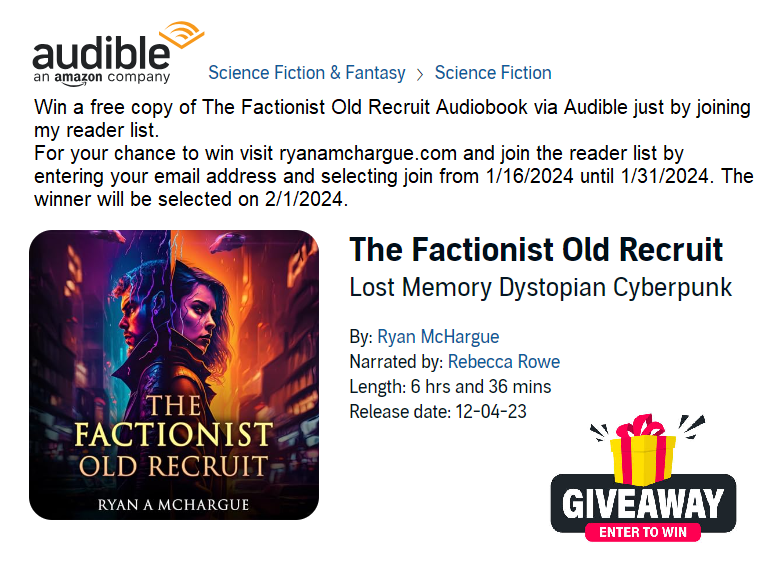 GotGShow's tweet photo. Enter for your chance to win a free copy of The Factionist Old Recruit Audiobook today by visiting https://t.co/4sxlYtJmCJ and joining the reader list. #bookgiveaway #cyberpunk #amreading #dystopian #romance https://t.co/Yze5neP0Cs