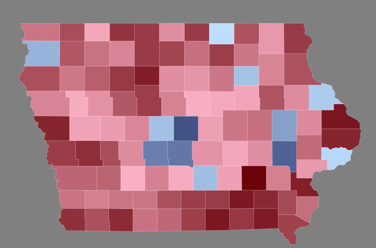 elections_stuff's tweet image. Iowa Caucus: Trump v. everyone else. Blue counties are where Trump didn't get above 50%. 

The other map is the swing from 2020.

Trump's best county: Keokuk (Trump +49%)

Trump's worst county: Story (Others +32%)

#IowaCaucuses #IowaCaucus #trump #usa #map #fact #news #iowa #gop