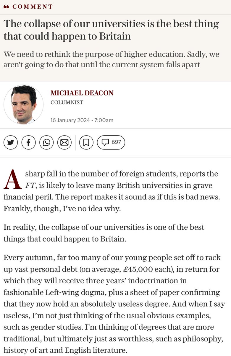 Grim, isn't it? It's like watching the process of civilisation playing out in reverse.

Won't be long before someone at the Telegraph tells us we don't need all that farming and fire nonsense, and that hunting and cave-dwelling should satisfy anyone.
archive.md/2024.01.16-090…