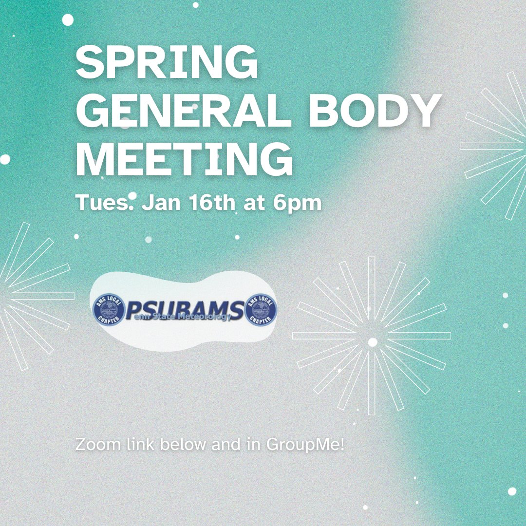 Happy snow day!! ⛄ We will be having our Spring GB meeting TONIGHT at 6pm! The meeting will be virtual! Join us to learn about what's in store for the semester! The Zoom link is in our GroupMe and here as well: psu.zoom.us/j/3926695579