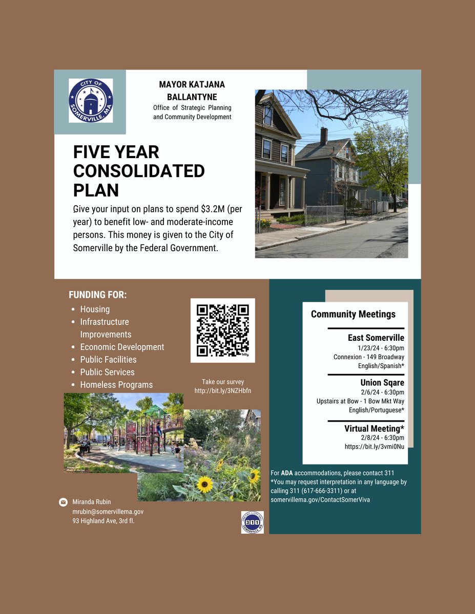 📢Make your voice heard!! 📢 Join <a href="/SomervilleCity/">City of Somerville</a>  next Tuesday, January 23rd at Connexion in East Somerville, 6:30pm, to discuss how Federal funds should be used to benefit low- and moderate-income persons. Hope to see everyone there!
