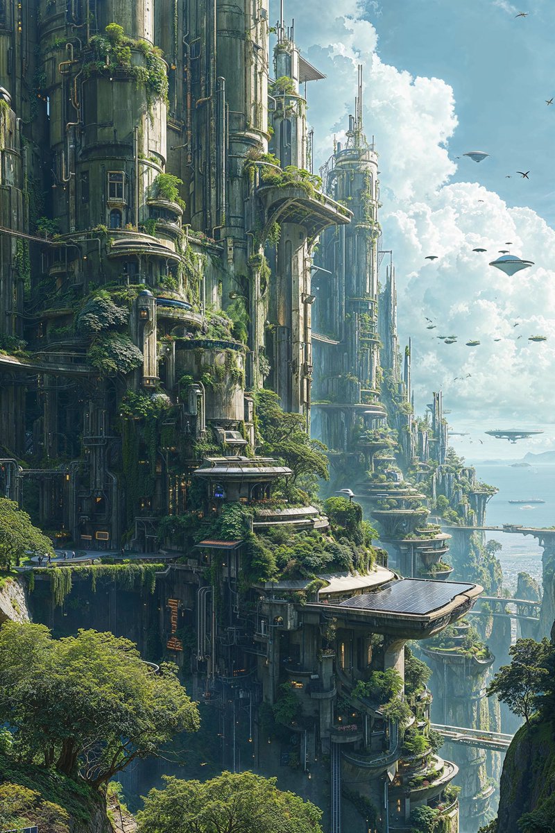 Sirocco's Landing - Solstice Arcobay 
#solarpunk #cyberpunk #protopia #worldbuilding #sciencefiction #scifi #dreamscape #postcapitalism #futurism #verticalgarden #aiart