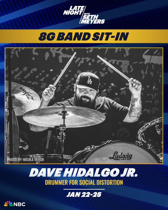 Our very own Dave Hildalgo Jr. is sitting in with the house band on Late Night With Seth Meyers next week (1/22 to 1/25)