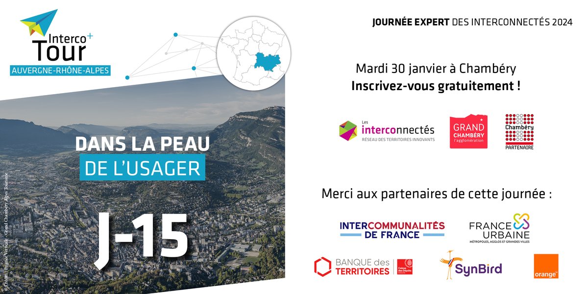 INTERCOnnectes's tweet photo. ⌛️ J-15 avant la journée expert à Chambéry 😳

Rdv le mardi 30 janvier à Chambéry pour une journée expert sur la thématique "Dans la peau de l'usager" 💻

👉 Inscrivez-vous gratuitement : https://t.co/lGv1OsVMV3 https://t.co/JQIOZbLedr