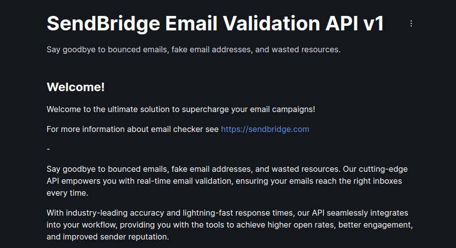 sendbridge_com's tweet photo. Check out email validation API v1 docs at 
https://t.co/UIuqjr67e8
and integrate your real-time email validation today.

Register https://t.co/eYlxMWa0pB and get 300 free validation credits every month!

#email #EmailMarketingEvolved #EmailCampaigns https://t.co/ORpZ3qt0tJ