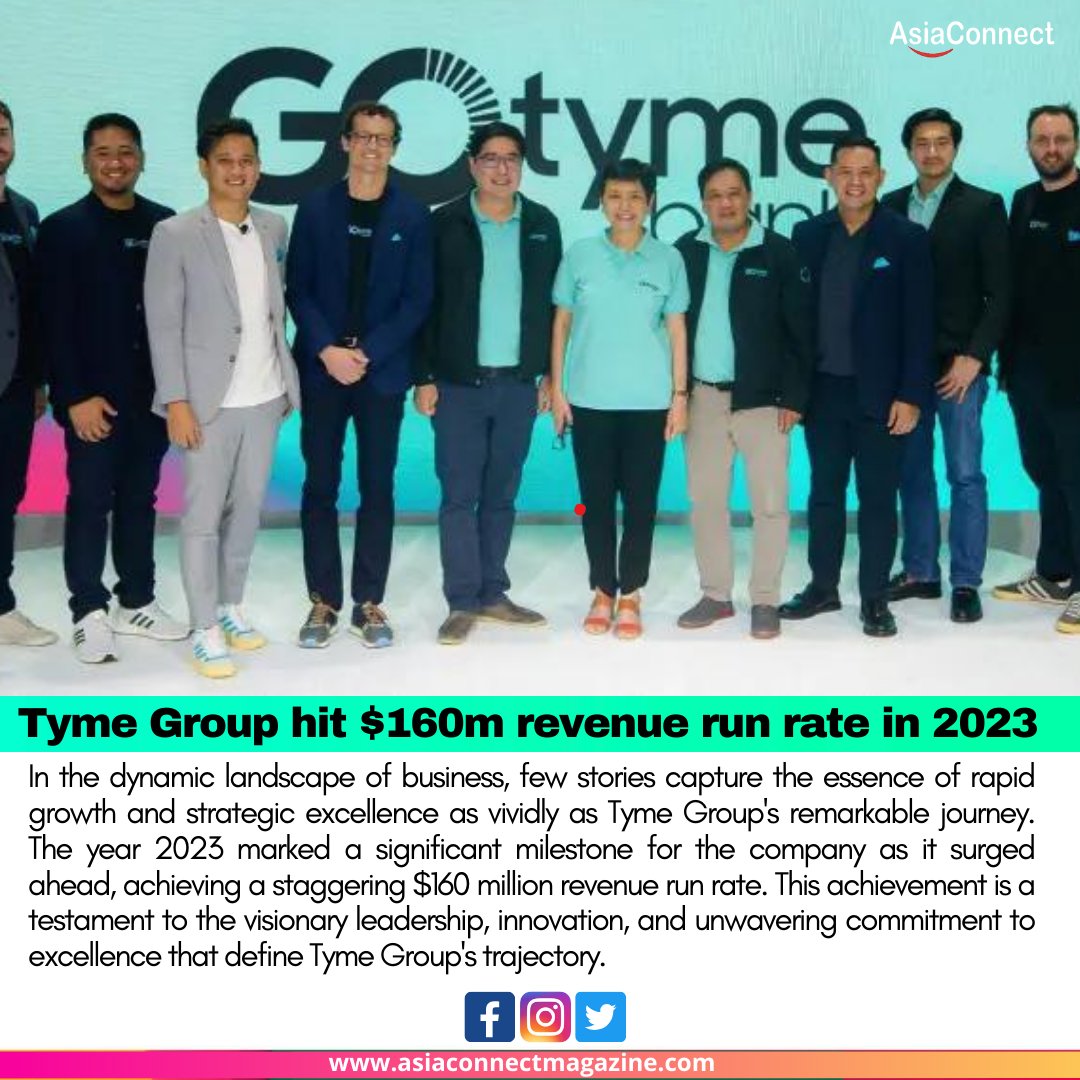 Tyme Group's Soaring Success: Achieving a $160 Million Revenue Run Rate in 2023'

Read More :- asiaconnectmagazine.com/tyme-groups-so…

#TymeGroupSuccess #BusinessMilestones #RevenueRunRate2023 #DynamicGrowth #StrategicExcellence #InnovationInBusiness #CorporateSuccess #BusinessJourney