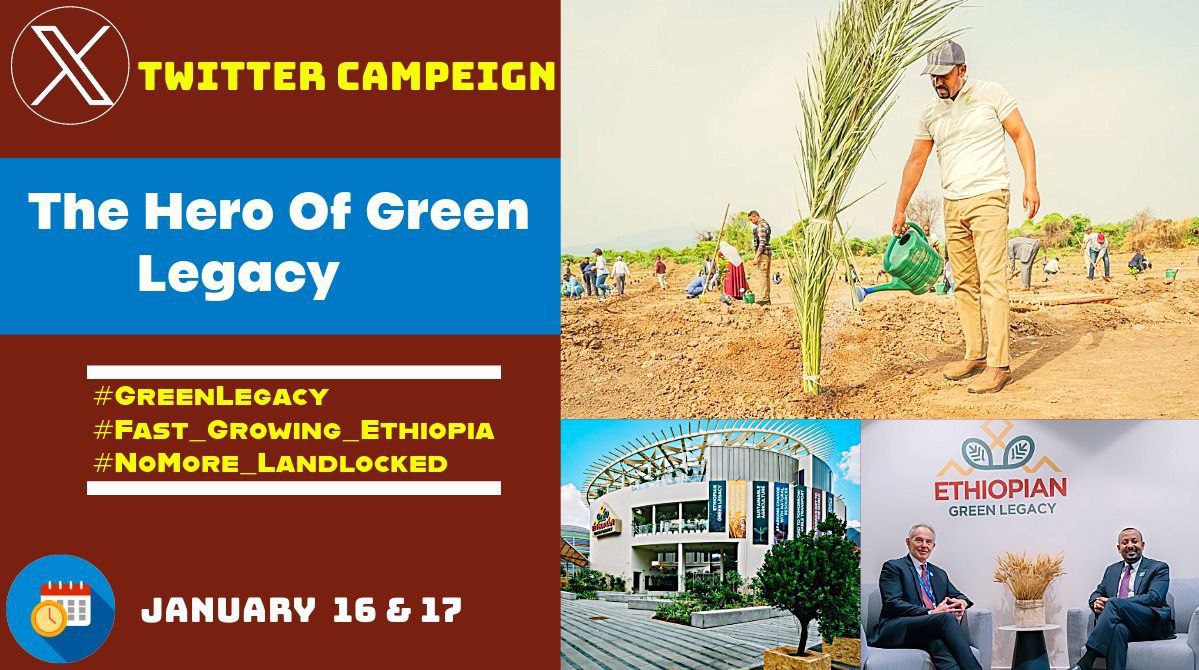 Twitter Campaign
=============
🇪🇹 Title: The Hero Of Green Legacy!
🇪🇹 Hashtags:  #GreenLegacy | #Fast_Growing_Ethiopia | #NoMore_Landlocked
🇪🇹 Link :  ethiopiantruth.com/the-hero-of-gr…