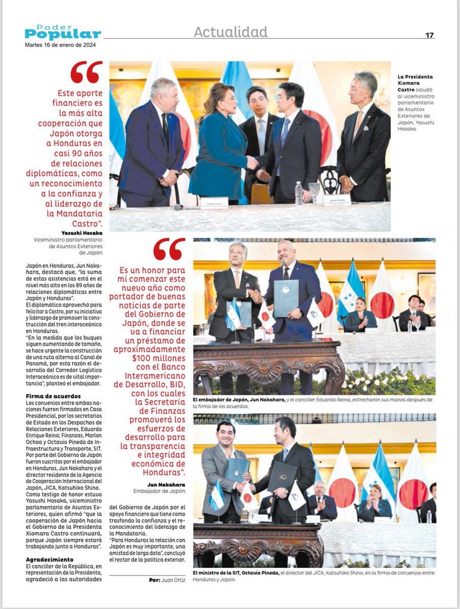 SEFINHN's tweet photo. 🗞️Semanario del Poder Popular:

Presidenta @XiomaraCastroZ, testigo de honor en firma de convenios de cooperación por $112 millones entre Honduras y Japón

🇭🇳🫱🏻‍🫲🏼🇯🇵 https://t.co/OMDE0sd5X3