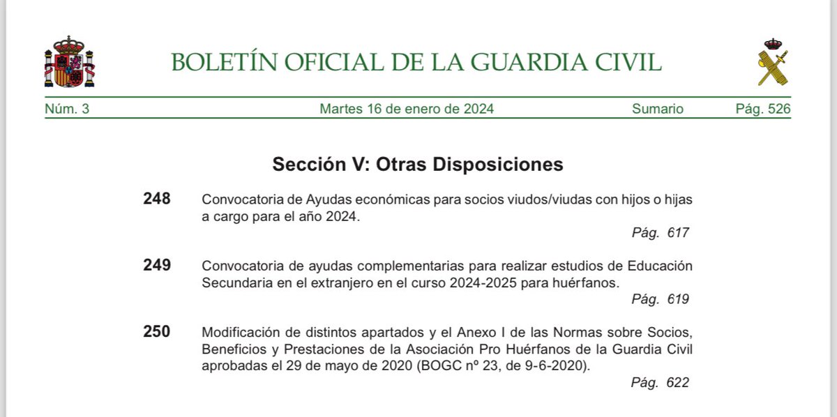 apcabos's tweet photo. 🚨🚨@apcabos INFORMA🚨🚨
Publicadas en el #bogc de hoy, 16/01/2024, ayudas para socios viud@s con hij@s a cargo para el año 2024; ayudas para estudios de Educación Secundaria en el extranjero (curso 2024-25) para huérfanos; y modificaciones de las Normas sobre Socios, Beneficios y Prestaciones de la Asociación Pro Huérfanos de la @guardiacivil .
