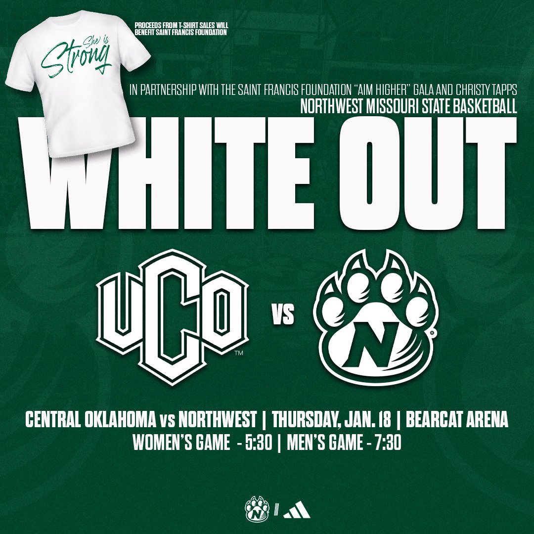 bearcatsports's tweet photo. ⚪️ - 𝗢𝗨𝗧!

On January 18, @NWBearcatMBB and @nwbearcatwbb will be holding their annual WHITE OUT games. Fans are encouraged to wear white as the Bearcats take on Central Oklahoma. 

Read more about how Bearcats "Aim Higher" ⬇️
https://t.co/IP5YXG4vBz 

#OABAAB https://t.co/a5RXPiJniM