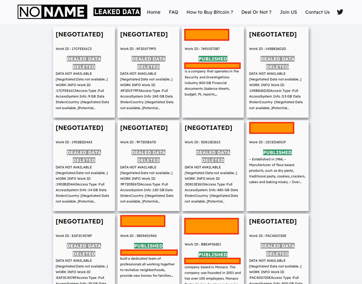 The #NoName ransomware group has created a data leak site located at: …d3s45s4i3egq5bqtl72kgum4ldc6qyd.onion Ransom note: github.com/threatlabz/ran…