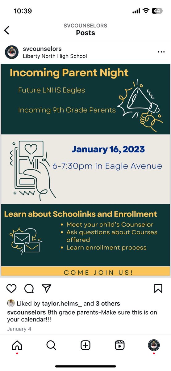 Incoming Freshman Parent Night is still on for tonight at LNHS 🦅