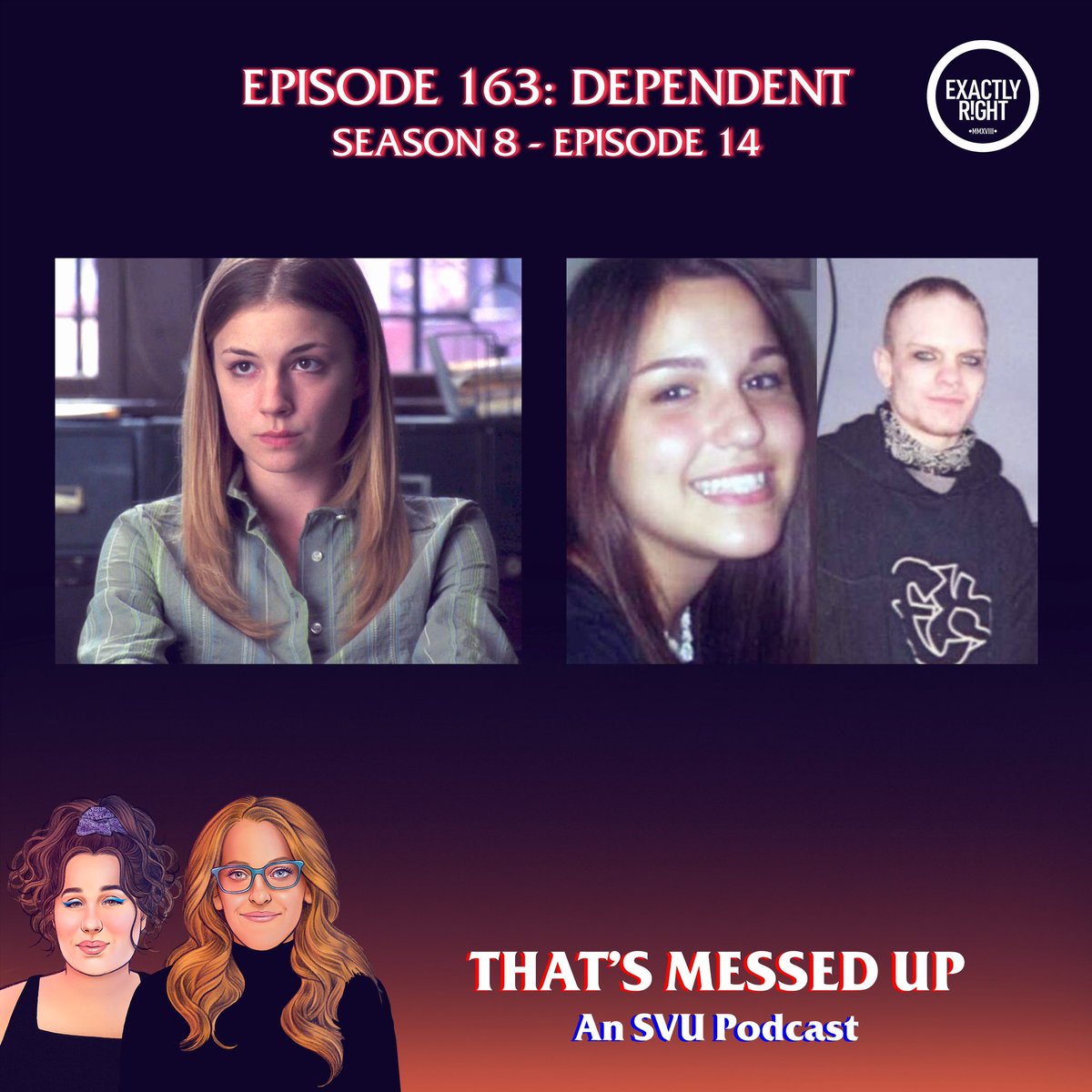 NEW EPISODE - Episode 163 “Dependent” is up on @exactlyright! A classic episode + another true crime that makes us think Natural Born Killers should have a “don’t try this at home” disclaimer. Listen on @applepodcasts podcasts.apple.com/us/podcast/tha… or wherever you pod! #svu #dundun