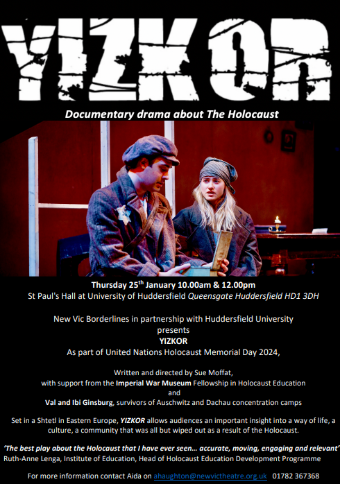 1/2 #Yizkor performance @HuddersfieldUni eventbrite.co.uk/e/holocaust-me… @Eventbrite @NewVicTheatre @SusanEMoffat @HMD_UK @SrebrenicaUK @ExaminerHTAFC @HE_Yorkshire