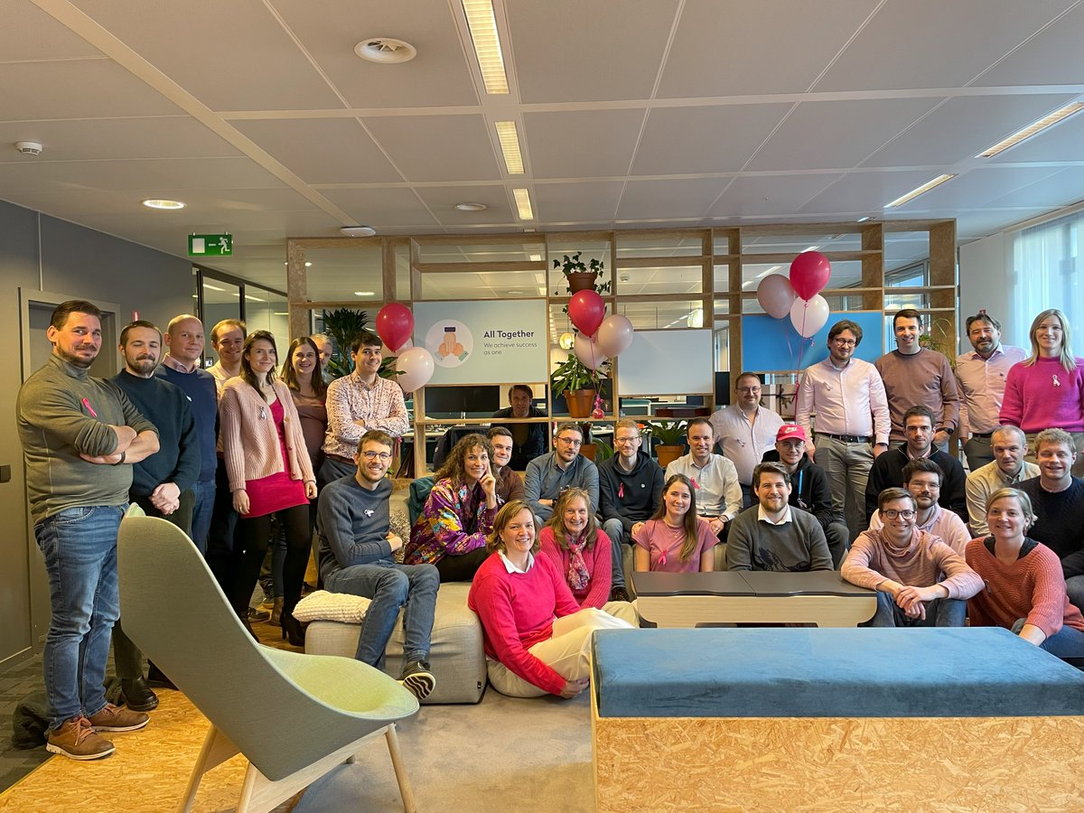 ReneBik's tweet photo. Codit Ghent turned blue into pink for Pink Ribbon, a charity raising awareness around breast cancer. We enjoyed a healthy breakfast and pinned-on ribbons to spread the word! 🎗️ 

#wecodit #BreastCancerAwareness https://t.co/uNfZiUqnIQ