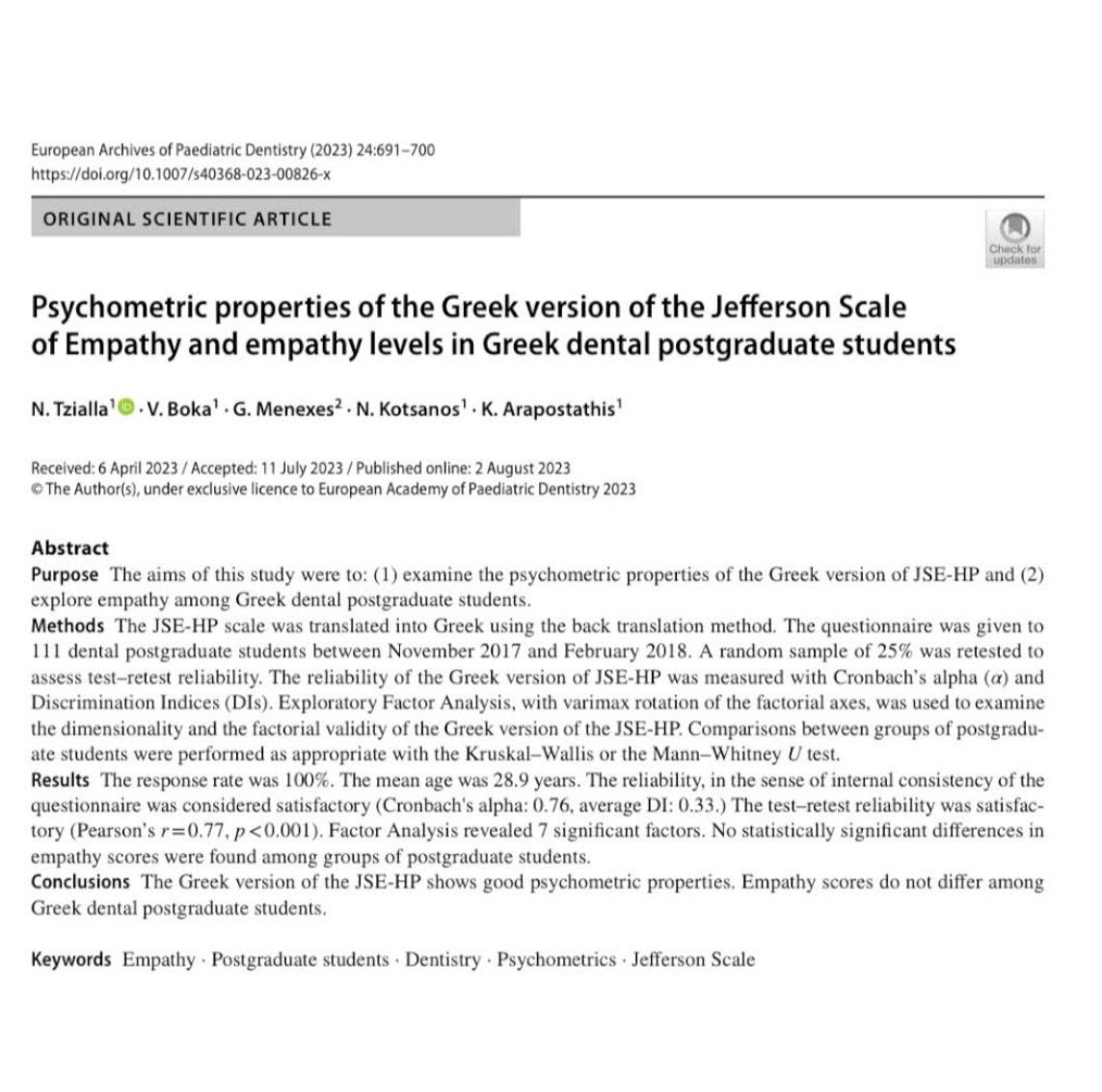 Dear colleagues!   This is an article recently published in the "European Archives of Paediatric Dentistry", the official journal of EAPD.   As a member of the Academy, you can download, read online or print a copy by using our website eapd.eu.