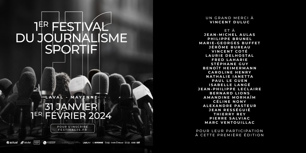 FestivalJS2025's tweet photo. Ils nous font ou nous ont fait vivre les plus belles émotions du sport.
Venez écouter et échanger avec les plumes, les voix et les visages des médias et du sport 
1er #Festival du #JournalismeSportif les 31 janvier et 1er février 2024 à #Laval #Mayenne ! 
https://t.co/8iKng5hrWV https://t.co/eB8TDOZ8dq