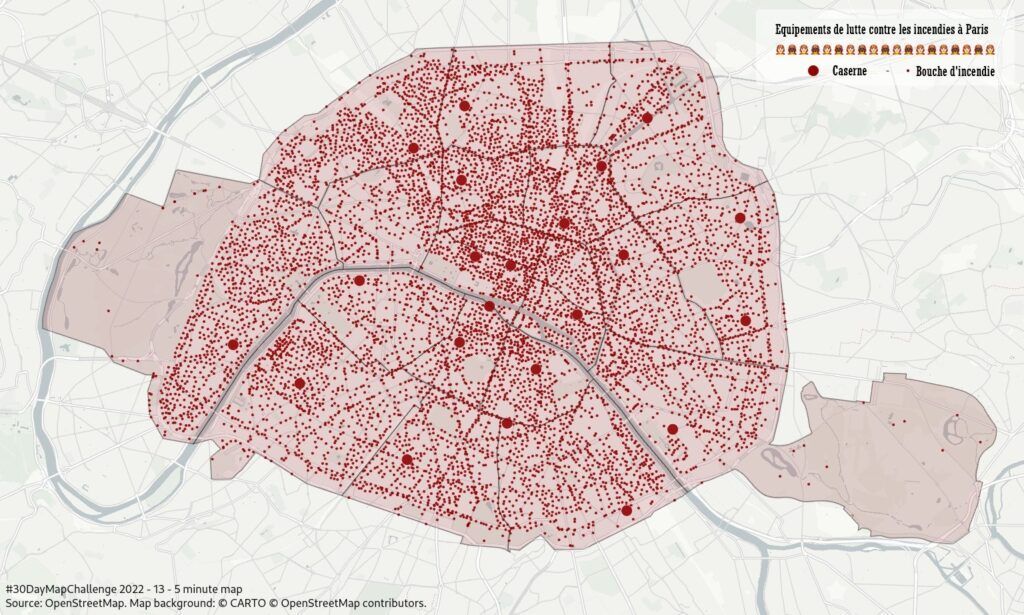 jaimelescartes's tweet image. Equipements de lutte contre les incendies à Paris #cartedujour #funwithmaps #mapmaker