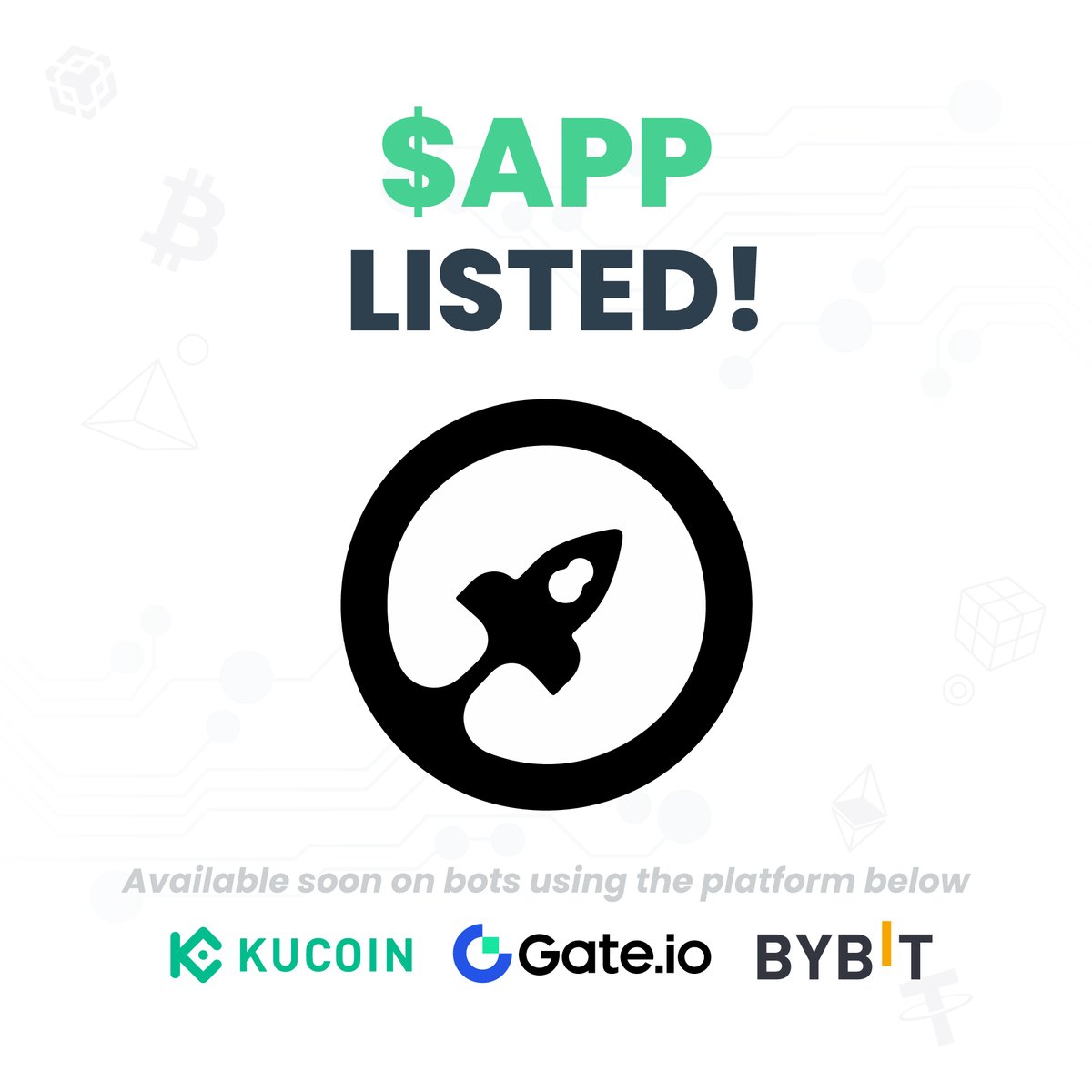 smart_cryptobot's tweet photo. Are you looking for a new crypto investment? Moon App (APP) might be an interesting option. The token is being listed on https://t.co/lMZYWV8g9N, KuCoin, and Bybit on January 12, 2024. https://t.co/NBmU4d0kE4