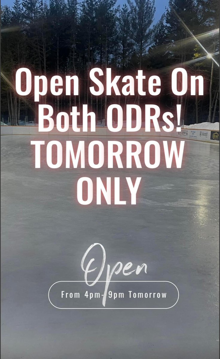 🚨Open skate on both our ODR’s Tomorrow ONLY! (January 17th, 2024) With the purchase of skating trail passes. Come out and try Logs End ODR and our newest addition MJOLNIR ODR (NHL size rink)

See you all out at Icelynd tomorrow. ⛸️🏒