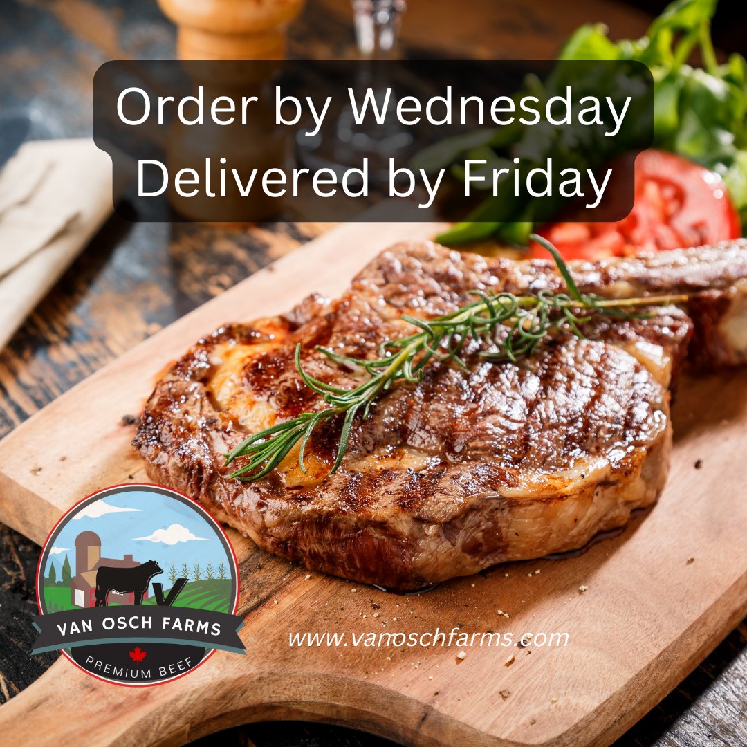 Time to order more beef! Orders by Wednesday are delivered the same Friday by our good friends at Carry-Out. High-quality, local meat AND high-quality service. You can't beat that! #premiumbeef #cornfed #vanoschfarm #buylocal #giftcard #ontariofarm