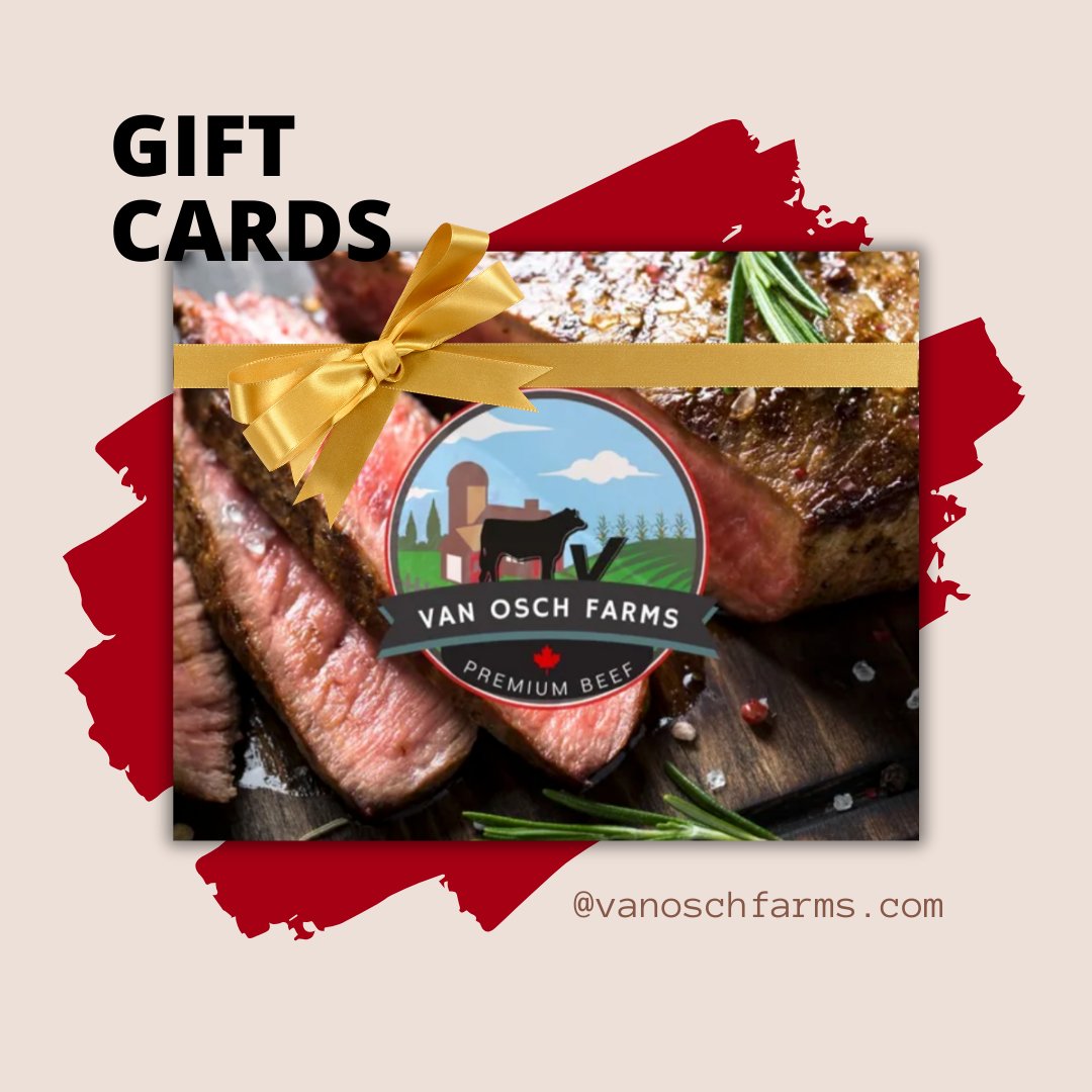 Treat someone to dinner without leaving the house! Our gift cards are the perfect way to share delicious beef with someone special. #premiumbeef #cornfed #vanoschfarm #buylocal #giftcard