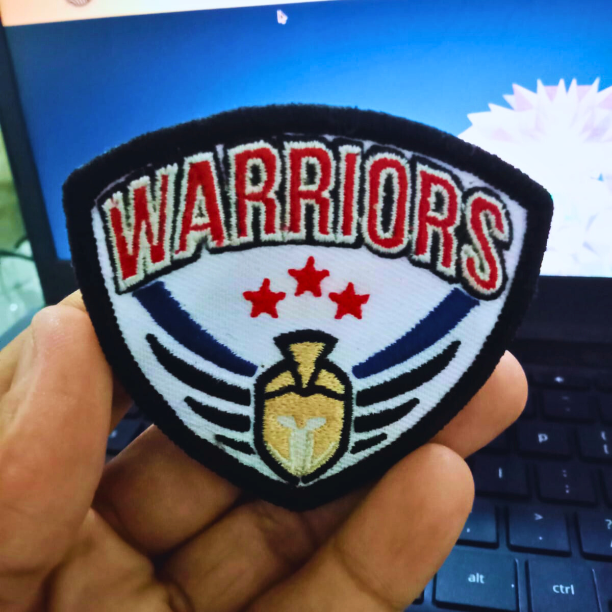 Custom Embroidered Warriors Patches. Give us a call for all your apparel needs ☎️ +1 323 902 5939 📧 email us at info@popularpunch.com #popularpunch #embroidery #embroiderypatch #patch #customembroidery #warriors #warriorspatch