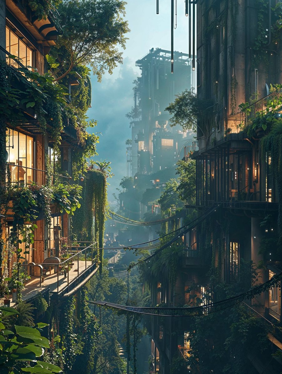 Good Morning 🌦️💚
#solarpunk #cyberpunk #archviz #regen #terrace #verticalgarden #aiart