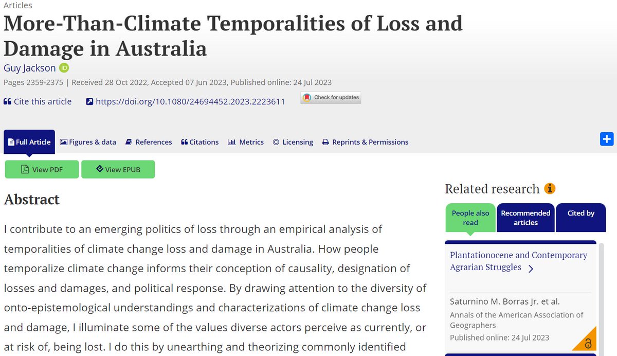 How does one experience #climate change loss and damage? @Guy_R_Jackson explores climate ethnography in regional Australia to understand how different temporalities shape our understanding and response to this #complex issue. Read more: bit.ly/3RLEdMk