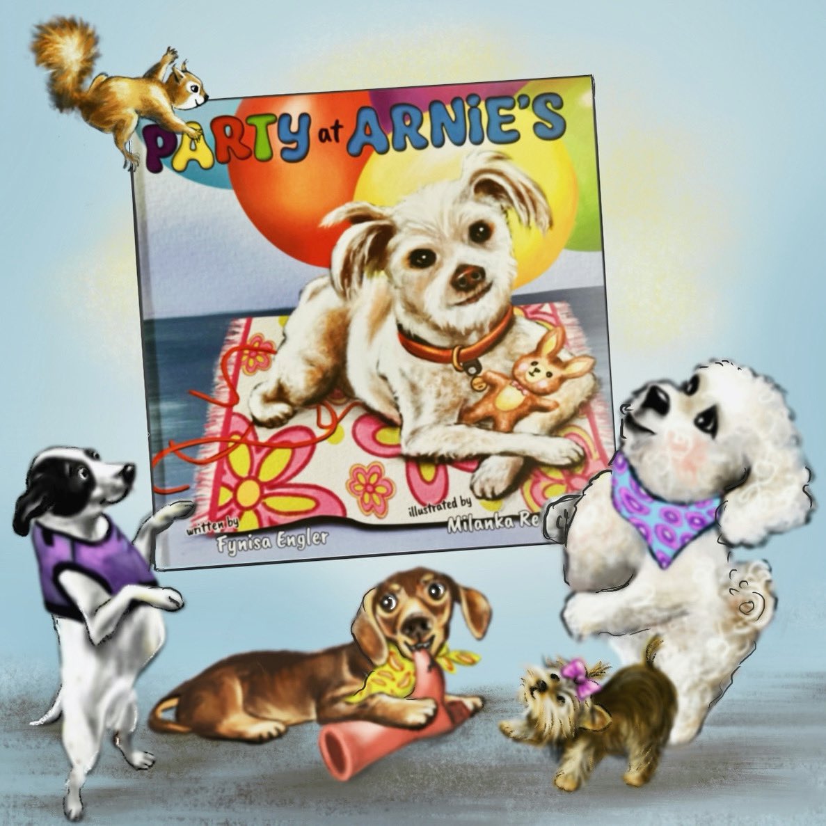 Happy #bookbirthday to PARTY AT ARNIE’S! The dogs are so excited, even the badly behaved Rufus! 
@FynisaAzAuthor @LawleyPublishi1 
#dogparty #dog #picturebooks #kidlit #funnybooks #funnybooksforkids #readaloud #rescuedogs #teachers #librarian #book #birthday #happybookbirthday