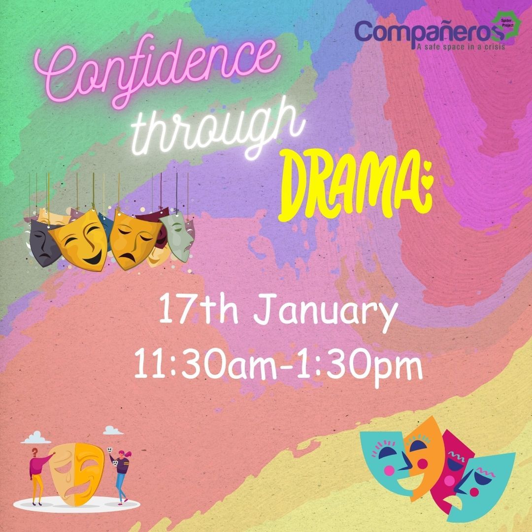 Come along to our 'confidence through drama' session tomorrow 11:30am-1:30pm 💜 🎭 #creativerecovery #mentalhealth #crisiscafe