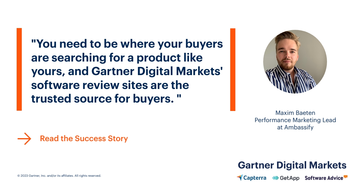 Discover how Gartner Digital Markets helped <a href="/Ambassify/">Ambassify</a> increase qualified leads by 25% 🚀 gtnr.it/3Qx256U

#LeadGeneration #B2B #SaaS #LeadGen