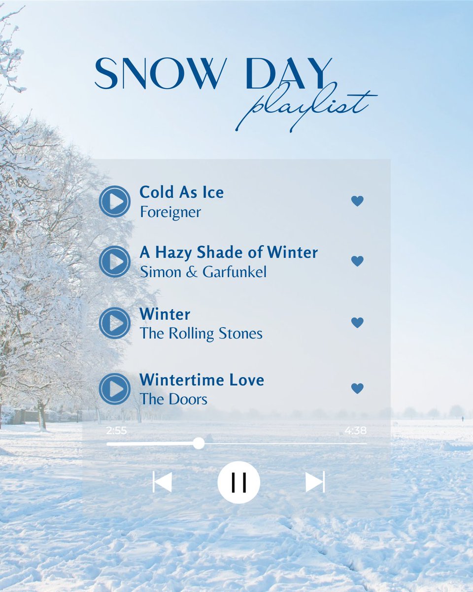 With another round of snow hitting New England, we're breaking out our playlist to rock the snow day away! Which songs are you playing on repeat today? ❄️🎶