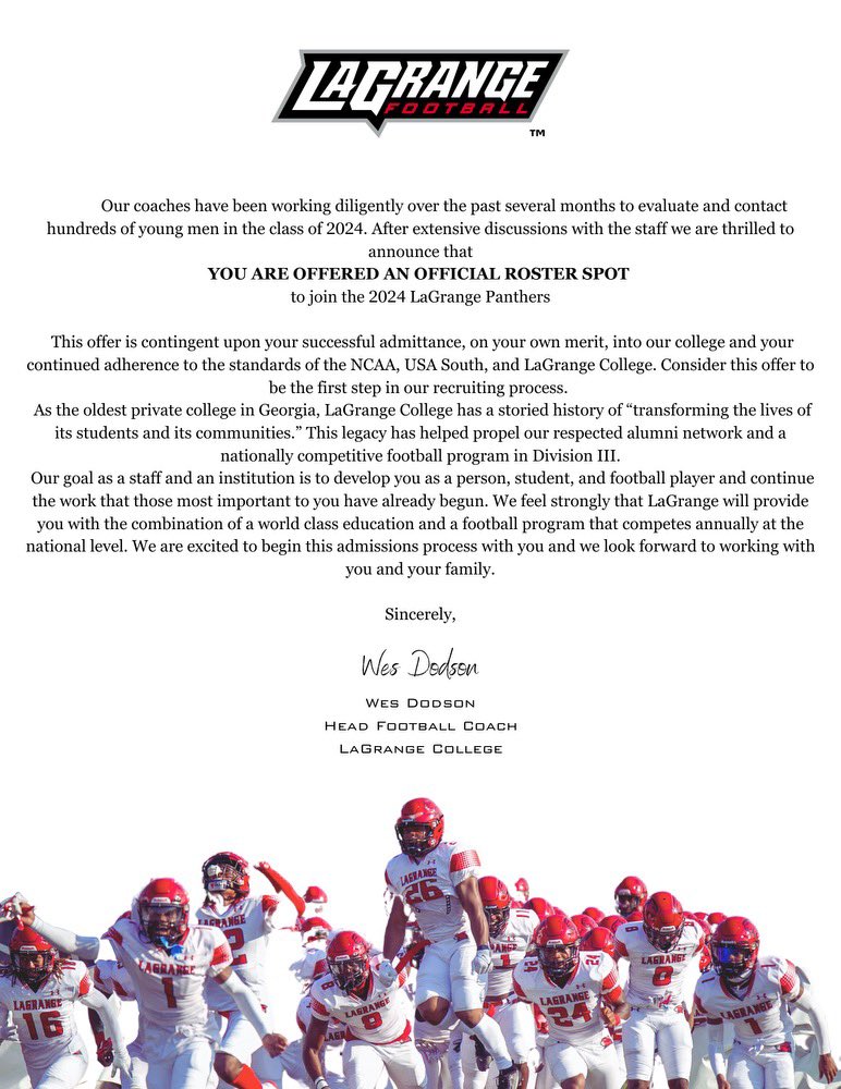 AnguianoZion's tweet photo. Blessed to receive a roster spot offer from @Lagrangefb thank you @Coach__Talbert for the opportunity @Hillcrest_FB @Hillcrest_ATH @eddiejshin #RECRUITTHECREST https://t.co/CuqoPJwJoB