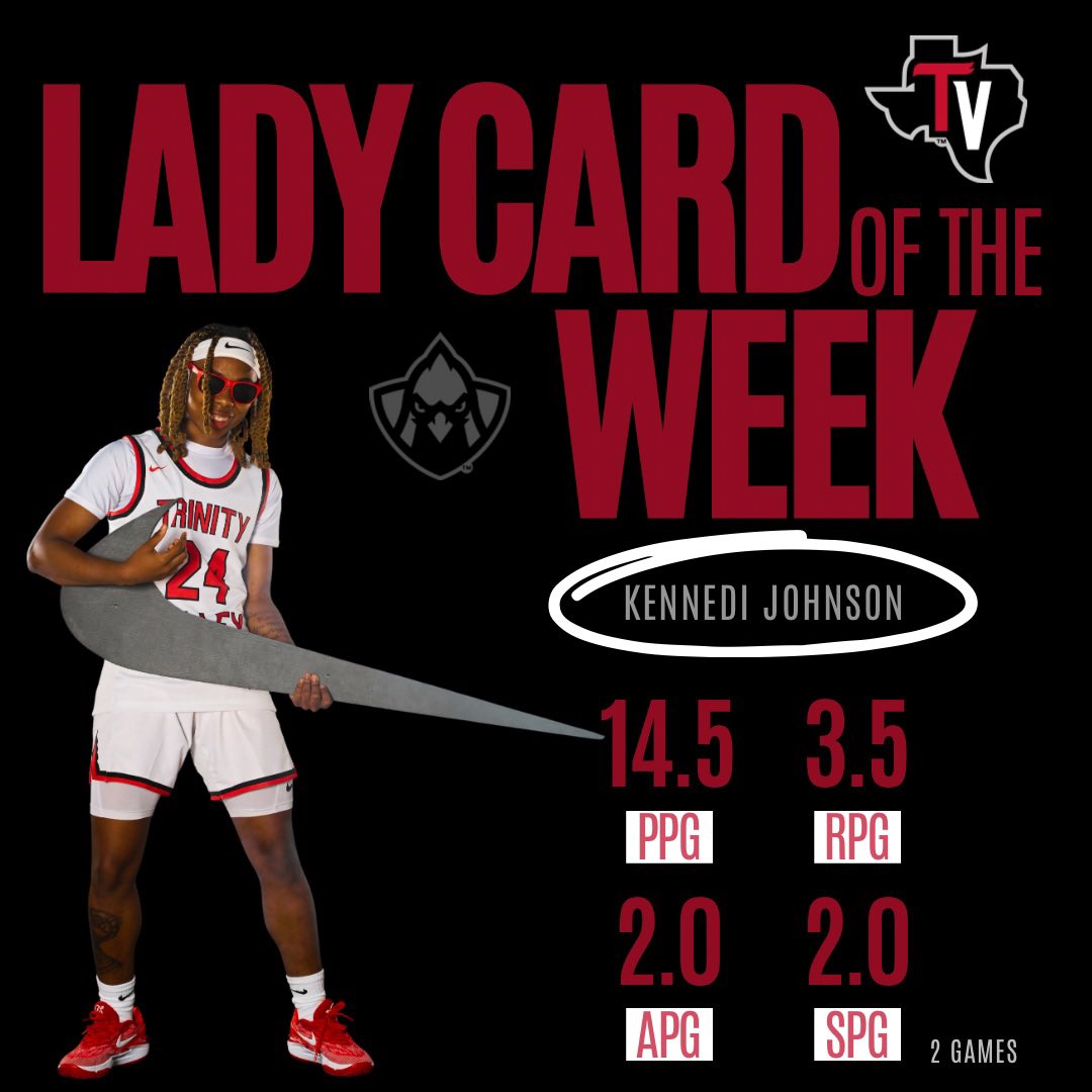 TVCCwbball's tweet photo. Congratulations to the Lady Card of the Week, Kennedi Johnson! 🔴⚫️🏀 #TVCC #WeAreTVCC https://t.co/R6XThgW9YT