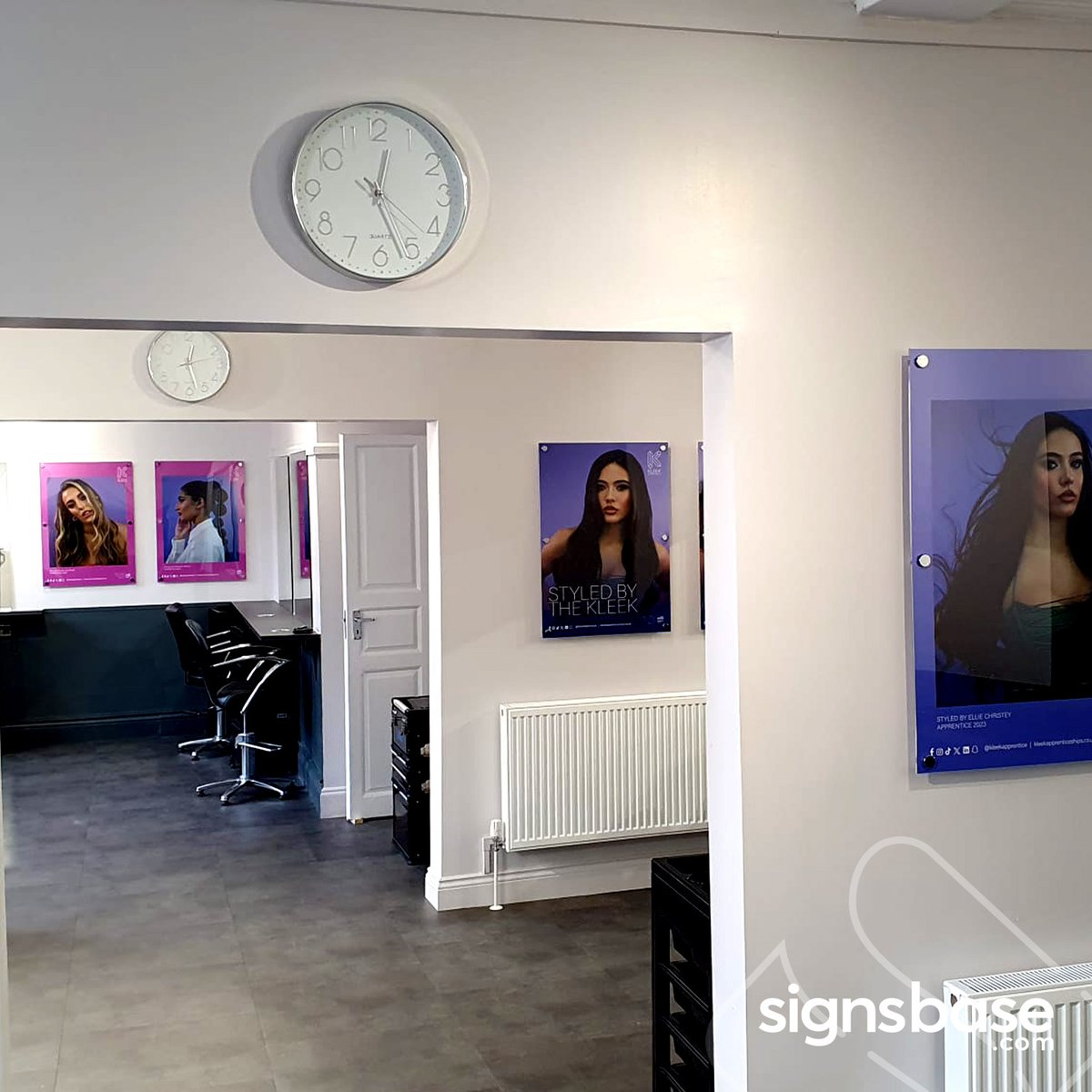 signsbase's tweet photo. We recently completed this lovely project for Kleek, a training salon branch in Colchester. Using artwork supplied by the client we created an extensive series of acrylic posters on stand-off’s, as well as several wall wraps and a tension fabric display.

#signage #vinylwallwrap #salonbranding