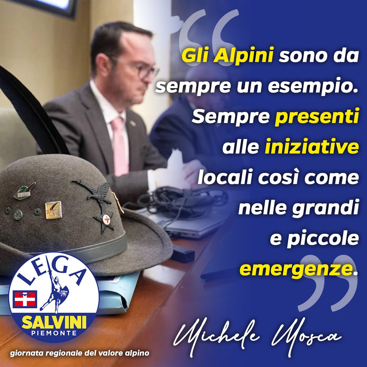 Mosca_Michele_'s tweet photo. Oggi in tutto il Piemonte celebriamo i valori della solidarietà e dell'impegno che animano gli Alpini! #tuccun https://t.co/qdNbXrlSCw