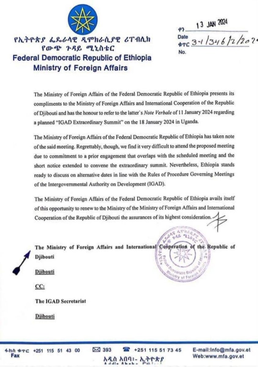 tesfanews's tweet photo. 🚩#Ethiopia has declined to participate in the IGAD Extraordinary Summit scheduled for January 18th in Kampala. #Somalia #Djibouti #Somaliland #Sudan https://t.co/jenzfHn11p