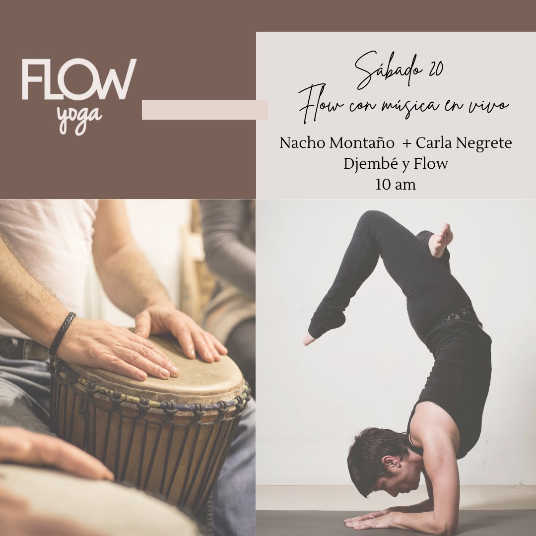 Sábado 20 

Flow &amp; Music
Nacho Montaño y Carla Negrete. Flow con Djembé, la combinación perfecta para conectar el latido del coraz4n, el ritmo del flow y la meditación en movimiento. 

10 AM 

Alumnos inscritos, sin costo. 
Clase suelta $ 250